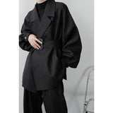 Black Waist Buckle Casual Trench Coat