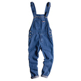 Men's Denim Stripe Bib Overalls with Slant Pocket Tapered Leg Casual Jumpsuit