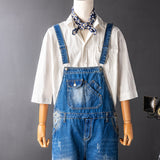 Mens Denim Bib Overall Shorts Above Knee Length Rompers Walk Dungaree Jumpsuit Relaxed Fit