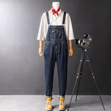 Men's Denim Bib Overalls with Slant Pocket Tapered Leg Casual Jumpsuit