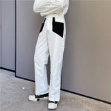 Casual Color Contrast Stitching Zipper Slits Wide Leg Pants