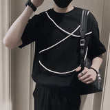 Men's Summer Black Casual Solid Color Drawstring Short Sleeve T-Shirt