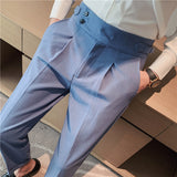 Men Business Casual Naples High Waist Striped Trousers