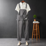 Men's Japanese Vintage Bib Overalls Fashion Slim Fit Jumpsuit with Pockets