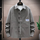 Men's Casual Simple Pocket Washed Denim Cargo Long Sleeve Shirt