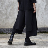 Men's Casual Dark Harem Pants Cropped Loose Slacks