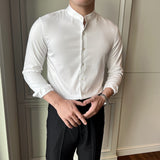 Men's Business Slim Solid Color Stand Collar Non-Iron Long Sleeve Shirt