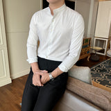 Men's Business Slim Solid Color Stand Collar Non-Iron Long Sleeve Shirt