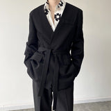 Belt Tie Collarless Blazer