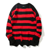 Men's Japanese Loose Striped Holes Knitted Sweater