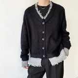 Hip Hop Hole Contrast Color Fake Two Piece Knit Cardigan