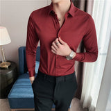 Men's Business Solid Color Elastic Slim Long Sleeve Shirt