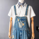 Men's Ripped Denim Bib Overalls Jeans Destroyed Jumpsuits Trousers with Adjustable Straps