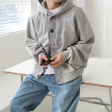Men's Loose Solid Color Hooded Cardigan Sweater