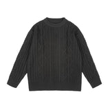 Vintage Black Twist Round Neck Loose Knit Sweater