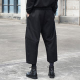 Men's Japanese Casual Simple Elastic Waist Cropped Wide Leg Pants