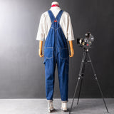 Men's Denim Bib Overalls with Slant Pocket Tapered Leg Casual Jumpsuit