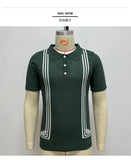 Men Business Casual Green Striped Slim Fit Short Sleeve Polo Knit T-Shirts Tops