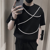 Men's Summer Black Casual Solid Color Drawstring Short Sleeve T-Shirt