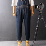 Men's Denim Bib Overalls with Slant Pocket Tapered Leg Casual Jumpsuit