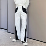 Casual Color Contrast Stitching Zipper Slits Wide Leg Pants