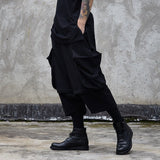 Men Dark Casual Big Pocket Stitching Fake Two-Piece Pants