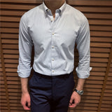Men's Slim Non-ironing Blue and White Striped Long Sleeve Shirt