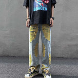 Heavy Industry Washed Retro Straight Leg Pants Ripped High Street Jeans