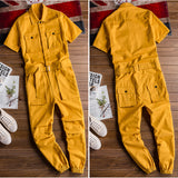 Men's Retro Casual Multi-Pocket Short Sleeve Coveralls