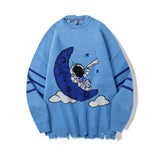 Casual Cartoon Astronaut Print Long Sleeve Knitwear