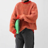 Casual Orange Plaid Reversible Long Sleeves Knit Sweater