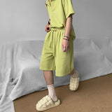 Summer Casual Solid Short Sleeve Lapel V-NeckShorts Casual Suit