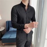 Men's Business Casual Slim Fit Striped Long Sleeve Shirt