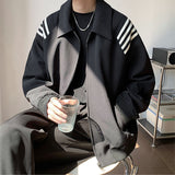 Men's Casual Loose Lapels Contrasting Stripes Zip Closure Baseball Jackets