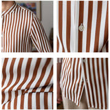 Men's Slim-fit Stand-up Collar Striped Long-sleeved Shirt