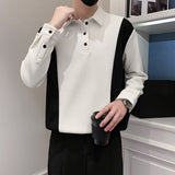 Men's Business Lapel Long Sleeve Paneled Sweatshirt