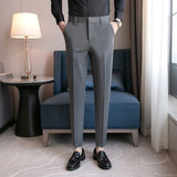 Men Business Casual Slim Elastic Hem Straight Leg Trousers