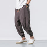 Men's Hip Hop Harem Pants Joggers Linen Drawstring Elastic Waist Baggy Drop Crotch Sweatpants Trousers