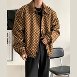 Men's Vintage Wide Shoulder Zip Lapel Plaid Jacket