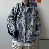 Men Casual Contrast Collar Lapel Washed Denim Cargo Jacket