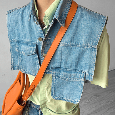 Distressed Denim Sleeveless Vest Jacket