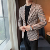 Men's Houndstooth Suit Non-Iron Plaid Lapel Slim Blazer