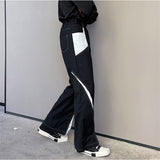 Casual Color Contrast Stitching Zipper Slits Wide Leg Pants