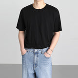 Men's Casual Simple Cotton Solid Color Round Neck Short-sleeved Loose T-Shirt