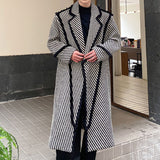 Retro Thickened Woven Twill Splicing Long Over-the-knee Coat