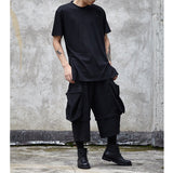 Men Dark Casual Big Pocket Stitching Fake Two-Piece Pants