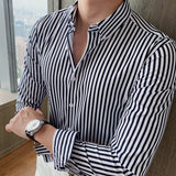 Men's British Casual Slim Striped Long Sleeve Shirt