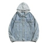 Men's Casual Loose Contrast Panel Hooded Denim Jacket