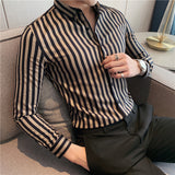 Men's Business Casual Slim Fit Striped Long Sleeve Shirt