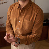 Men's Japanese Retro Casual Corduroy Long Sleeve Shirt